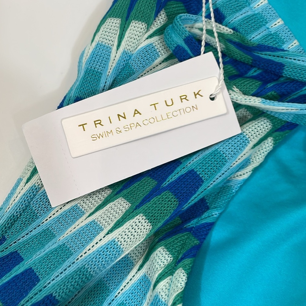 Trina Turk One-piece Swimsuit Size 12 NWT Multi Aqua Blue Print - Picture 9 of 13